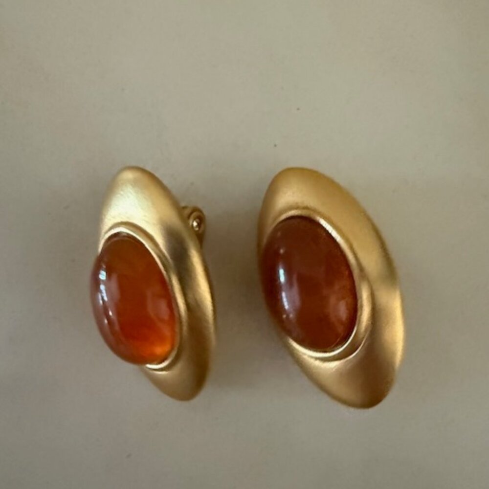 vintage monet lucite amber clip on earrings